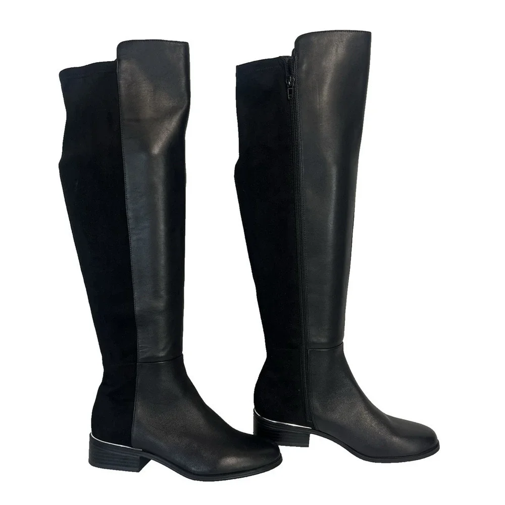 Alfani Step Flex Ludlowe Black Leather Stretch Knee High Riding Boots Size 5.5 M